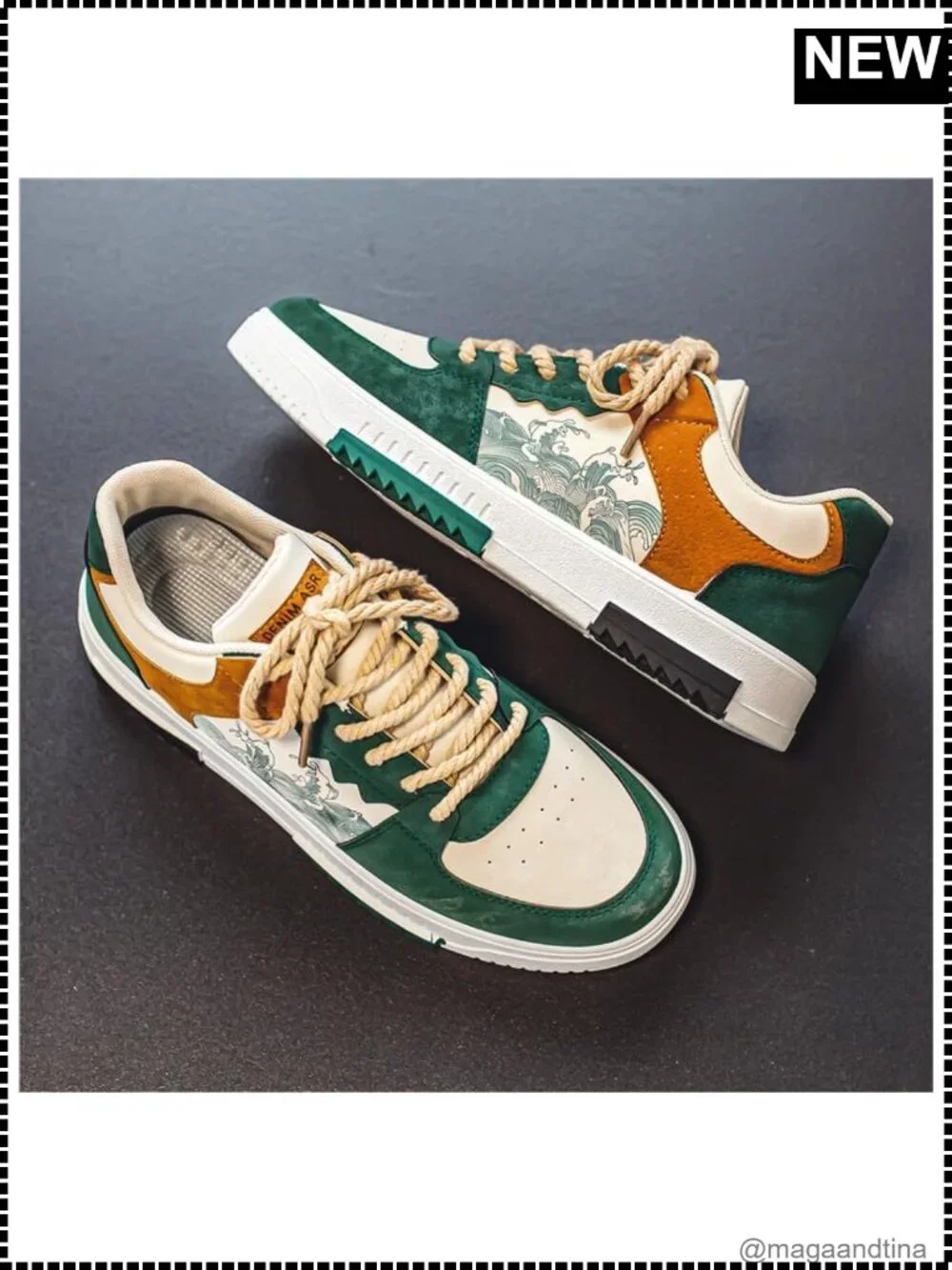 Men's Retro Patchwork Faux Leather Skateboard Sneaker
